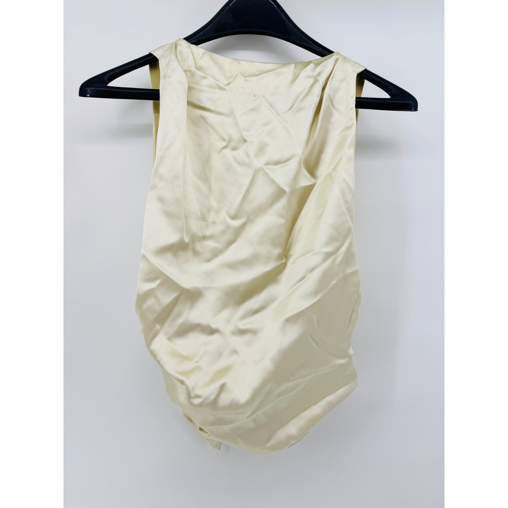 Zara Womens Medium Champagne Satin Open Back Bow Tie Sleeveless Blouse Cream M - Picture 2 of 3